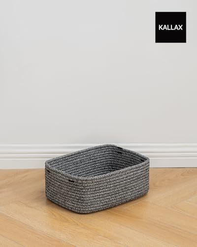 Small Woven Storage Basket for Organizing (Mixed Black / 13.5"L x 9.5"W x 5"H)