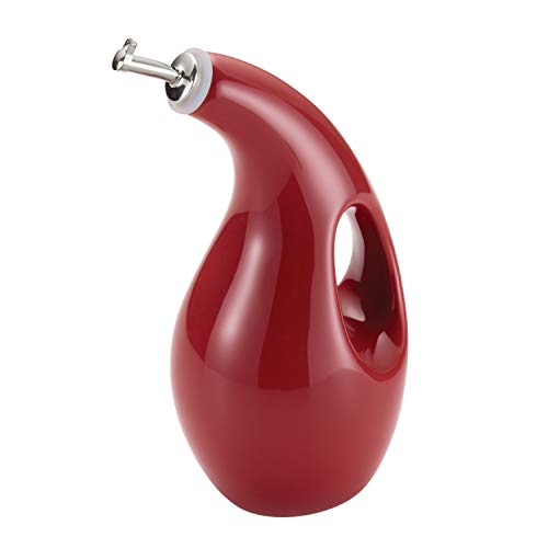 Solid Glaze Ceramics EVOO Olive Oil Bottle Dispenser with Spout (Red / 24 Ounces)