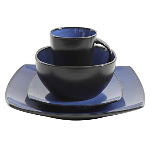 Soho Lounge Square Reactive Glaze Stoneware Dinnerware Set (Service for 4 (16pcs) / Sapphire (Soho Lounge))