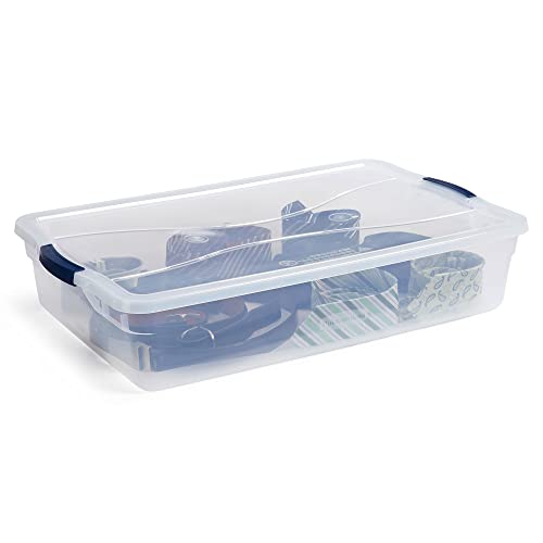 Cleverstore 42 Quart Stackable Plastic Storage Container Organizer Bin with Latching Lids for Garage (42 Qt - 4 Pack)