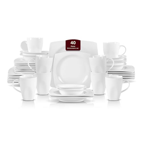 HomeVss New Bone China Dinnerware SEt (Square Rim / Service for 8 - 40pc Set)