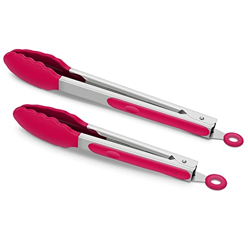 2 Pack Silicone Kitchen Tongs (Wine Red)