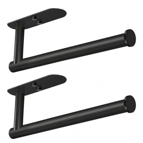 Adhesive Paper Towel Holder Under Cabinet Wall Mount for Kitchen Paper Towel (Black / 2 Pack)