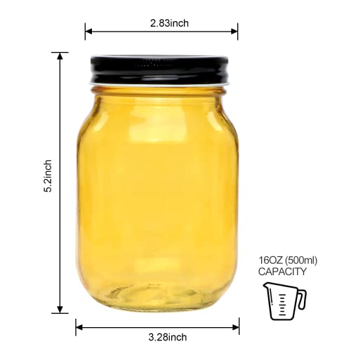 16oz Glass Jars 15 Pack With Lids (16oz - Colorful Lid)