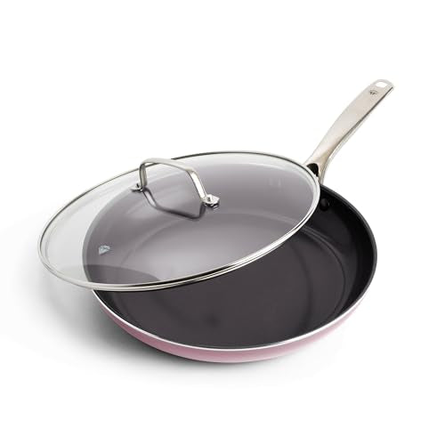 12" Nonstick Frying Pan with Lid (12" Frying Pan Skillet with Lid / Pink)