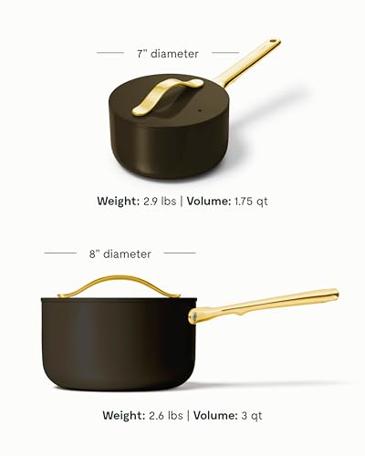 Non Stick Ceramic Sauce Pans with Lids (Black / 3 Qt & 1.75 Qt)