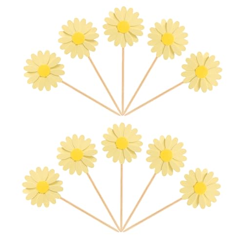 24Pcs Daisy Cupcake Toppers Daisy Flower Party Picks Spring Daisy Toothpicks Chrysanthemum Food Picks Girls Baby Shower Birthday Wedding Party Decorations Yellow (24 Count)