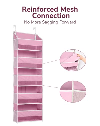1 Pack Over Door Organizer with 5 Large Pockets 10 Mesh Side Pockets (Pink / 1 Pack-5 Tier)