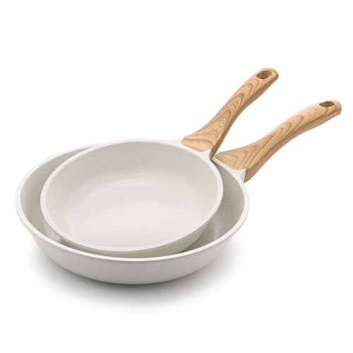 Ceramic Nonstick Frying Pan Skillets (White / 8+10 Inch)
