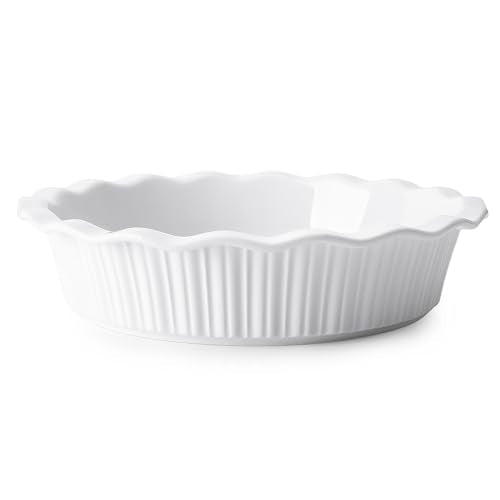 Porcelain Deep Fluted Pie Dish for Baking (White)