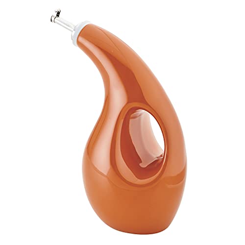 48466 Ceramic EVOO Oil and Vinegar Dispensing Bottle with Spout (Pumpkin Orange / 24 Ounces)