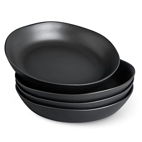 9.75'' Ceramic Large Pasta Bowls (Matte Black / Set of 4)
