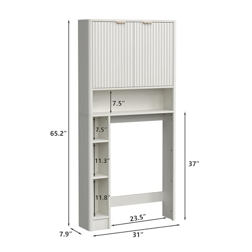 Fluted Over The Toilet Storage Cabinet 31''W Modern Above Toilet Storage Cabinet with Fluted Doors & Adjustable Shelf for Bathroom (White / Fluted Doors Over Toilet Cabinet)