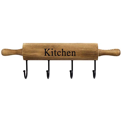 Rustic Burnt Brown Wood Kitchen Hooks for Hanging Cooking Utensils (Rustic Brown)