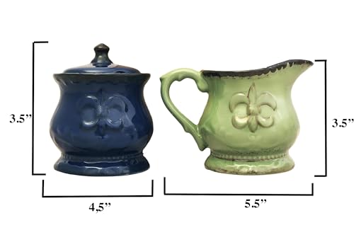 Tuscany Colorful Ceramic Hand Painted Fleur De Lis Cream & Sugar Set of 2pcs