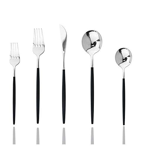 Black Silver Silverware Set (Service for 4 / Black/Silver)