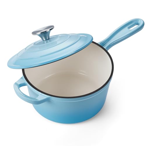 2 Quart Enameled Cast Iron Saucepan (Lake Blue / 2 Quarts)