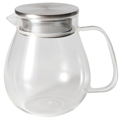 Glass Teapot with Removable Stainless Steel Filter Lid Stovetop & Microwave Safe Borosilicate Glass Kettle for Loose Leaf (24OZ)