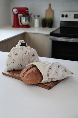 2 XL Beeswax Bread Bags for Homemade Bread (Cream with Dog Print)