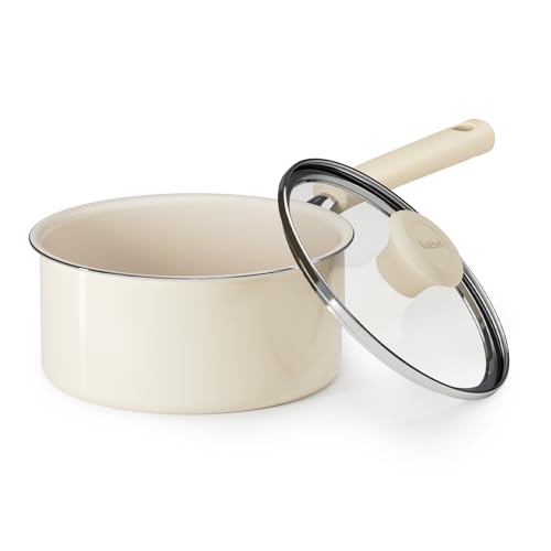 Ceramic Nonstick Saucepan with Lid (2.5 Quarts / Cream)