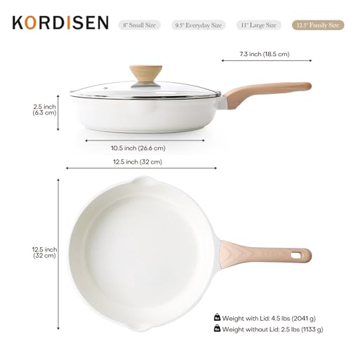 Ceramic Non Stick Frying Pan Skillet with Lid (White Ceramic / 12.5 Inch)