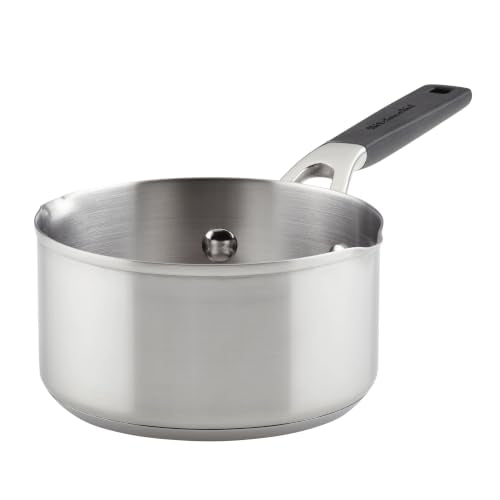 Stainless Steel Induction Sauce Pan with Pour Spouts (Brushed Stainless Steel / 1 Quarts)