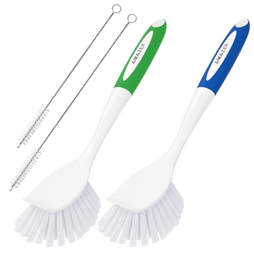 Dish Brush with Handle (Blue+green / 4 Pack)