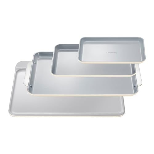 Non Stick Ceramic Baking Sheet Trio and Cookie Sheet Set (Cream / Baking Sheet Trio & Cookie Sheet)