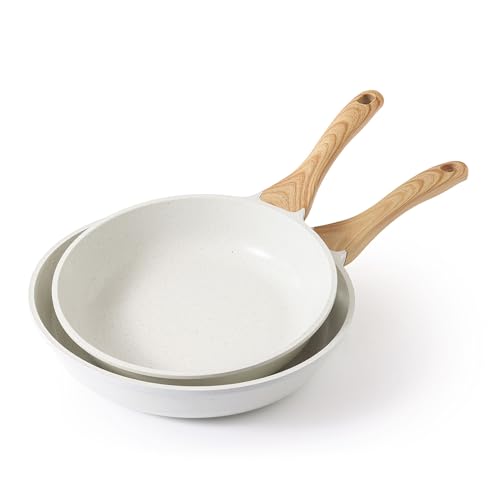 Ceramic Nonstick Frying Pan Skillets (White / 10+12 Inch)