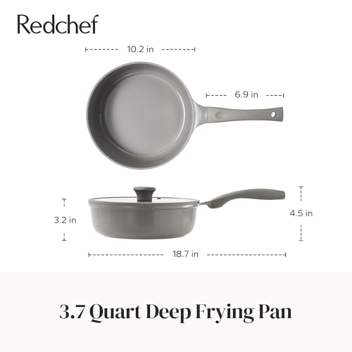 Deep Ceramic Frying Pan with Lid (Gray / 10inch Saute Pan With Lid)