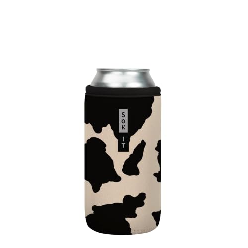 CanSok Sleeve for Beer & Soda Insulated Neoprene Cover (Cow Print / 16oz Can Sleeve)
