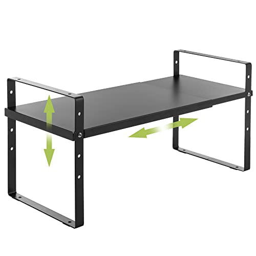 Expandable Cabinet Shelf Organizer Rack (10.24''D*16.14-25.59''W*10.24''H / Black-1 Pack)