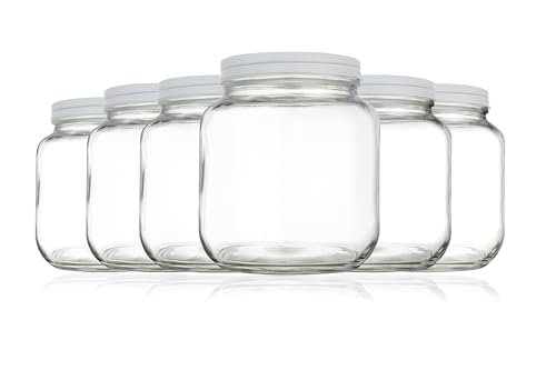 Half Gallon Glass Mason Jar Wide Mouth with Airtight Metal Lid (White Lid / 0.5 Gallon)