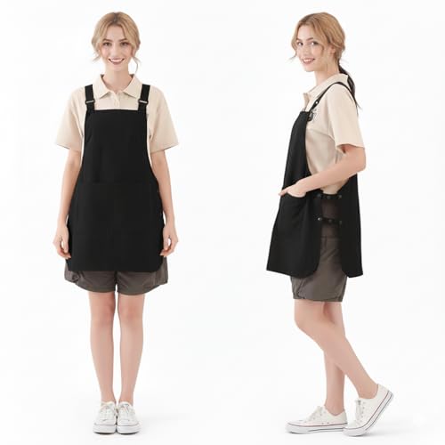 Waterproof Reversible Adjustable Bib Apron with 3 (3 Pockets Black)