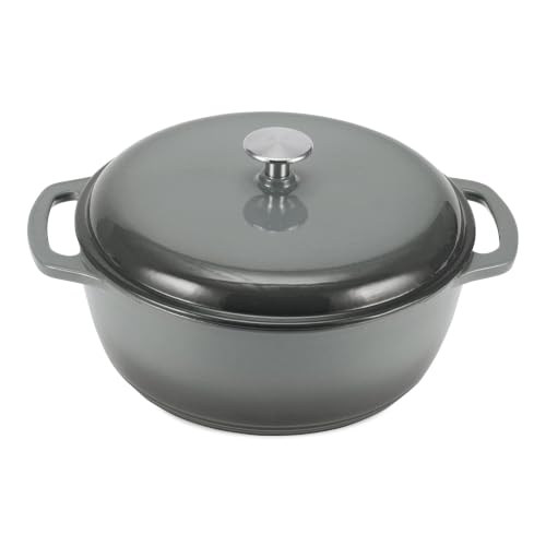 Enameled Cast Iron Dutch Oven Pot with Lid (Gray / 7.3-Quart)