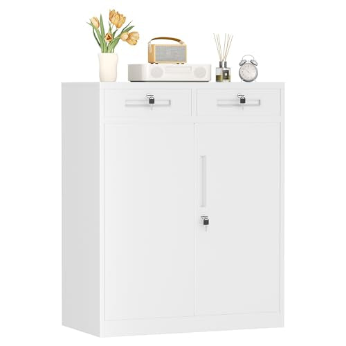 Metal Garage Storage Cabinet with Doors and Shelves (White / 36")