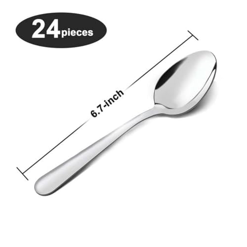 24 Pieces Dinner Spoons Set Silverware (6.7 inch silver dinner spoons 24 pieces)