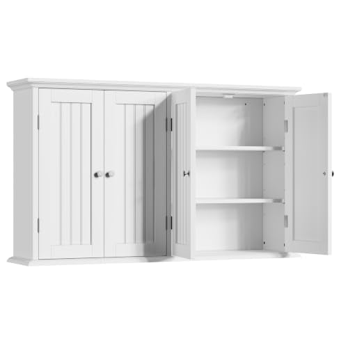 Laundry Cabinet with 4 Doors and Adjustable Shelves (White / 9.06"D x 40.94"W x 23.62"H)