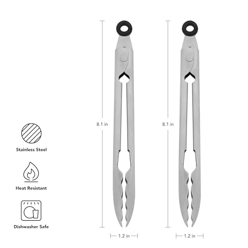 Set of 2 Stainless Steel Tongs with Scalloped Edges Easy Lock Dishwasher Safe Durable and Versatile Silver 7 Inch