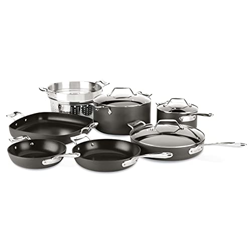 Essentials Hard Anodized Nonstick Cookware Set 10 Piece Oven Safe 350F Pots and Pans Black (10-Piece Set)