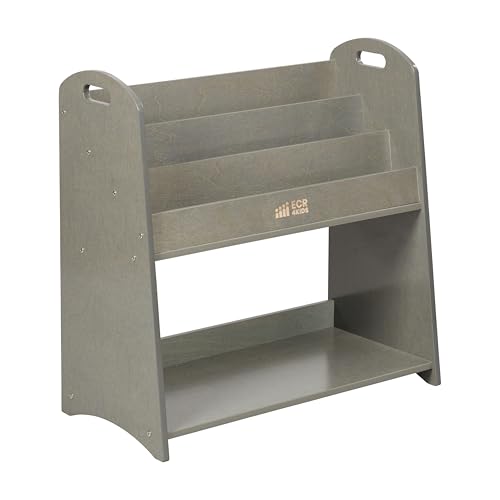 3 Shelf Floor Book Display with Handles and Storage (Grey Wash)