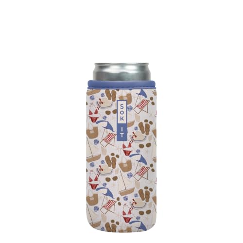 CanSok Sleeve for Beer & Soda Insulated Neoprene Cover (Coastal Weekender / 12oz Slim Can Sleeve)
