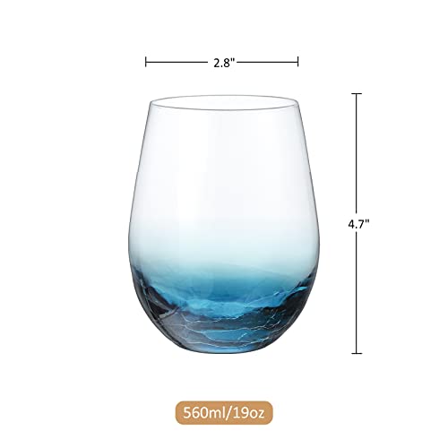Handmade Blue Stemless Crackle Wine Glasses Cups