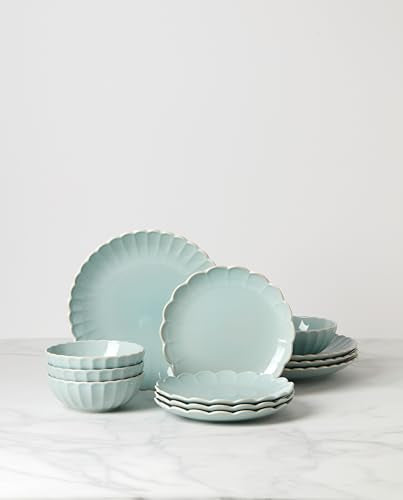 French Perle Scallop Ice Blue 12 (12-Piece Dinnerware Set / Ice Blue)