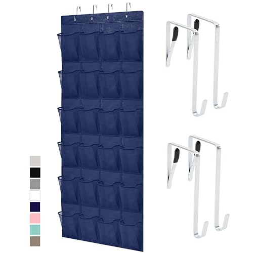 Over the Door Shoe Organizer (Navy / 24 Pockets/4 Hooks)