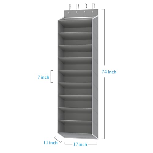 10 Tiers Large Size Over Door Shoe Organizer Storage (Grey-10 cell)