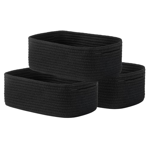 Small Woven Storage Basket for Organizing (Black / 12"L x 8"W x 4.5"H)