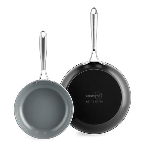 Swift Healthy Ceramic Nonstick (Silver Handle / 8" and 10" Frying Pan Skillet Set / Gray)