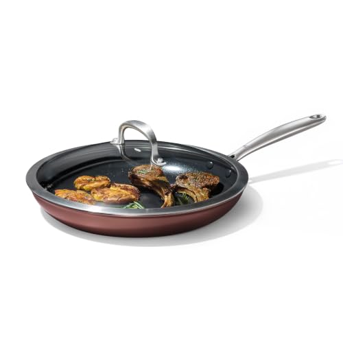 Enhanced 12” Frying Pan Skillet with Lid (12" Frying Pan Skillet with Lid / Dark Burgundy)