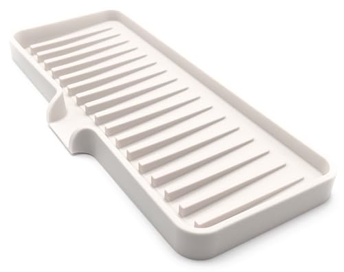 Silicone Soap Dish Tray and Sponge Holder with Drain Chute (Vanilla Cream / (MD) 9"x3.5")